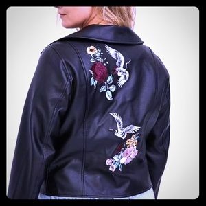 Torrid Faux Crop Leather Embroidered Moto Jacket